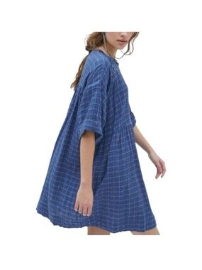Urban Outfitters Blue Windowpane Plaid Babydoll Mini Dress